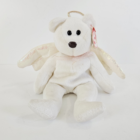 Vintage 1998 TY Beanie Babies Halo Bear White Angel Brown Nose with Tag Errors